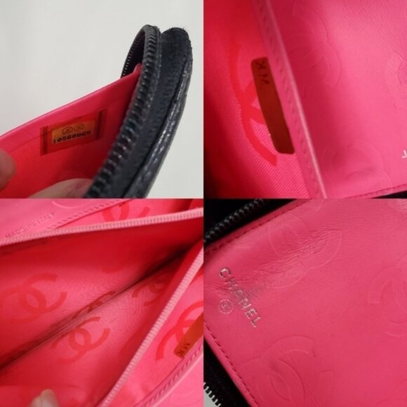 Authentic Chanel Cambon Long Zip Around Wallet Black Pink Organizer - Picture 11 of 14